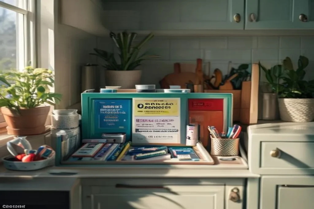 Well-organized kitchen drawer with small dividers and labeled sections