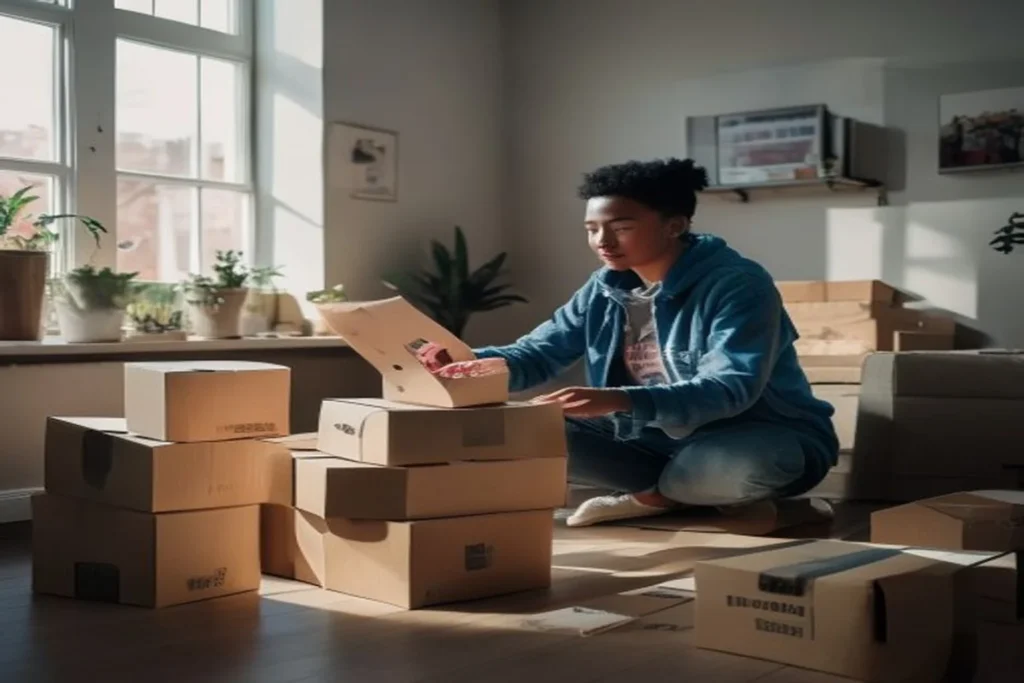 New apartment with boxes being unpacked and organized systematically