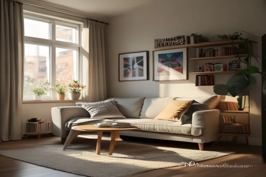 Shared apartment living room with different styles blending through neutral base and personal accent pieces
